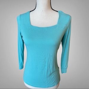 The Limited Women's 3/4 Sleeve Light Blue Top with square front design Size S